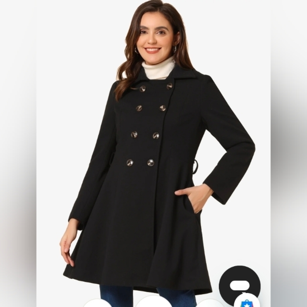 Allegra K Winter Long Lapel Collar Contrast Double Breast Coat